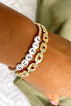 -Bestie Bead Bracelet-  This White & Gold Bead Bracelet is perfect for stacking bracelets! It's a great addition to your collection as the colors make it easy to match with most other bracelets.  Stretches to fit most.