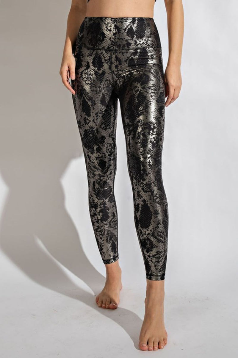 LuLaRoe Black And Silver Snakeskin Print Luxe Leggings Size XXS NWT