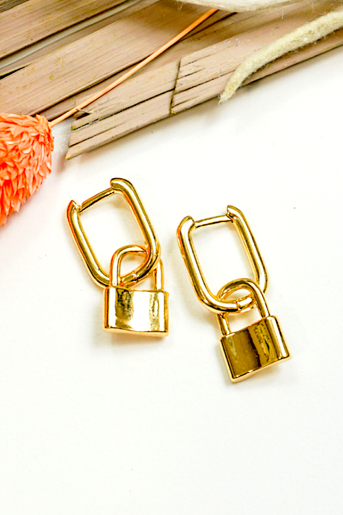 -Lock Earrings-  Accessorize your outfit with these adorable gold earrings.