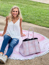 -Majestic Pink Tote-  Talking about Torie's Favorites! She loves these colors...pink and rose gold! This tote is a rose gold/ pink geode print, Match this tote with the matching round beach towel.
